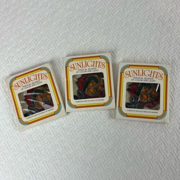 Vintage Sunlights Made in USA Floral Windowpane Suncatcher Window Decor MCM 70s - Picture 1 of 9